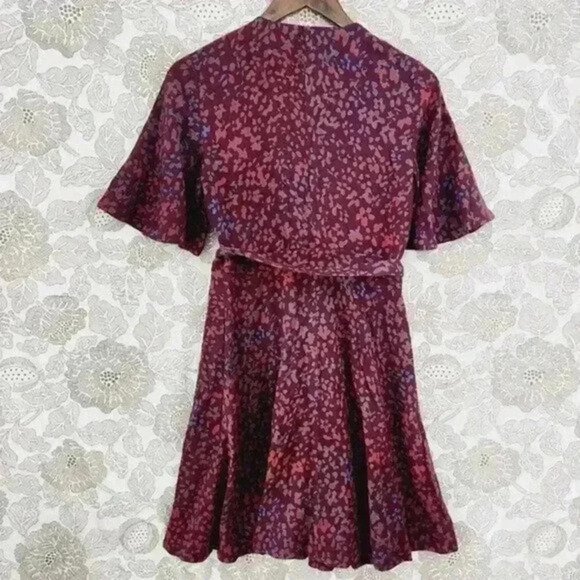 Moussy Wrap Pattern Short sleeve Ruffle Mini Shirt Dress One size/‎ S/M - Picture 2 of 10